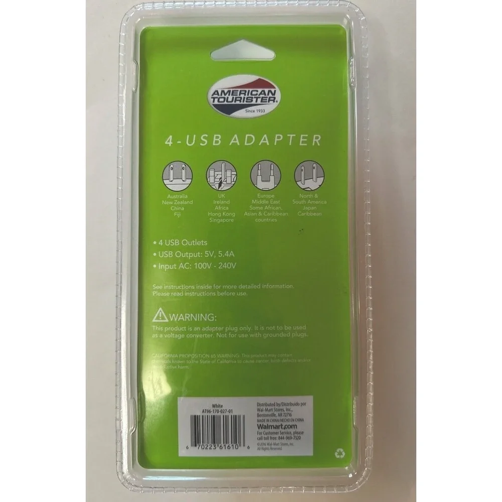 American Tourister 4-USB Travel Adapter Kit White AT96-170-027-01 Global Plug